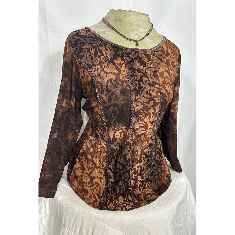 Cato‎ Womens Brown Velvet Burnout Top Brown Boho Forest Fairy Whimsigoth Size L